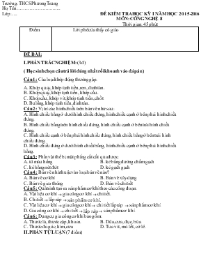 Đề kiểm tra học kì I năm học 2015 - 2016 môn Công nghệ 8 trường PTDTNT THCS huyện Duyên Hải